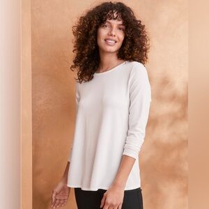 NWT Eileen Fisher White Lightweight Viscose Jersey Jewel Neck Top Tunic XXS